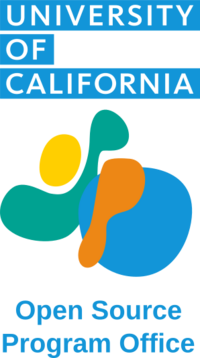 University of California in white capitals on blue blocks above a multicolored abstract shape and the text Open Source Program Office